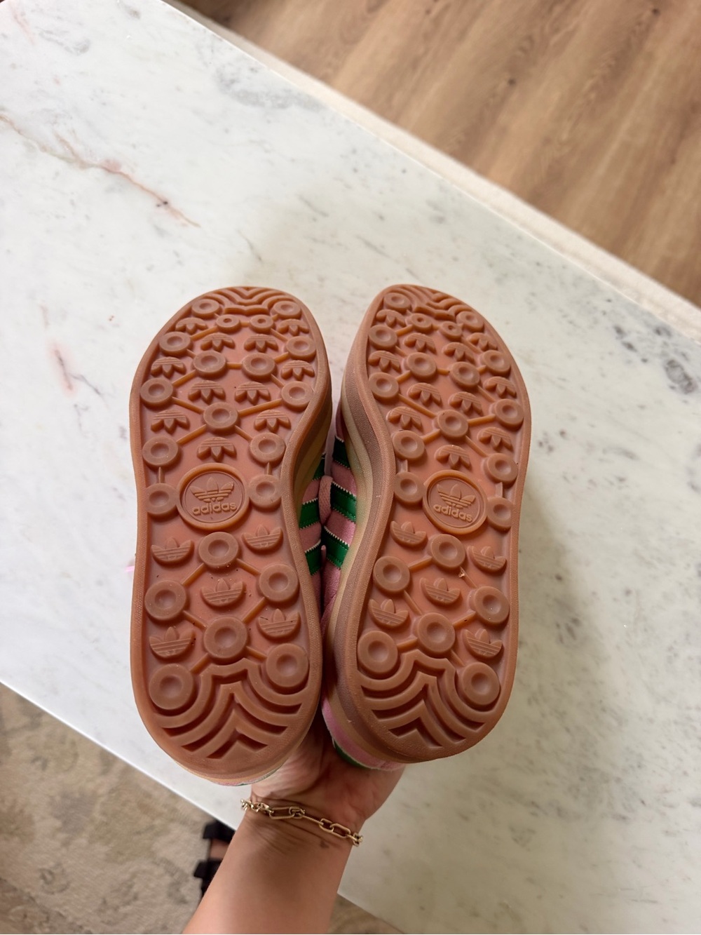 adidas Women’s Pink Suede Sneakers with Green Stripes - Picture 4 of 4